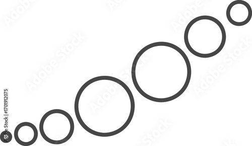 An abstract graphic of black outlined circles of varying sizes arranged in a flowing, diagonal arc on a white background.