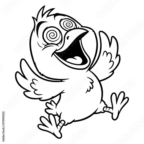 A funny vector illustration of a hyperactive and crazy chicken. This image is perfect for childish designs, game art, websites or social media posts. It's a perfect mix of speed and humor.