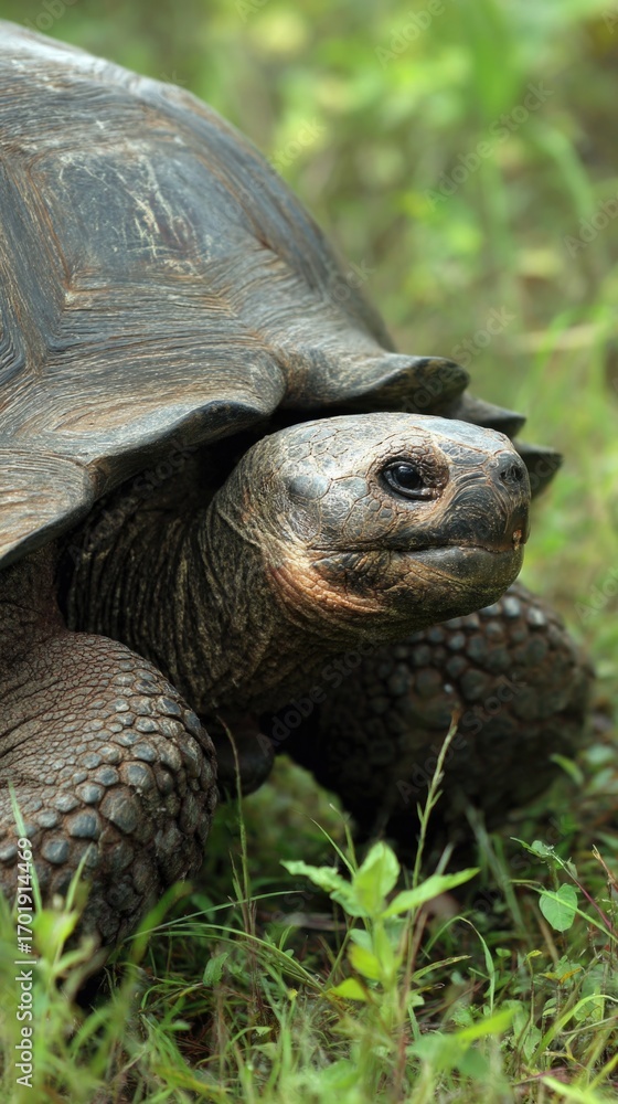 Obraz premium Turtle exploring a lush green habitat in daylight
