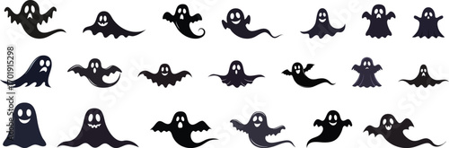 Spooky ghost specters big set collection silhouettes black colour for halloween festival