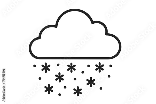 Snow cloud icon vector line art. Simple weather forecast symbol for winter season. Minimalist snowing graphic illustration. Snowfall and snowflake outline pictogram design element.