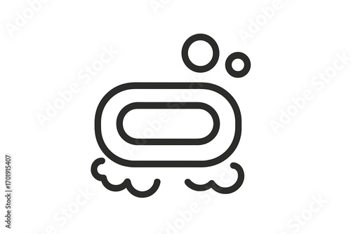 Soap bar with bubbles line icon for graphics and apps. Vector cartoon illustration for hygiene, cleanliness, and skincare concepts. Simple graphic for sanitary product design.
