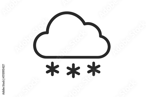 Snow cloud outline line icon. Weather forecast symbol for winter season. Simple vector illustration of snowing, snowflakes, and cold. Graphic element for web, app, ui/ux.