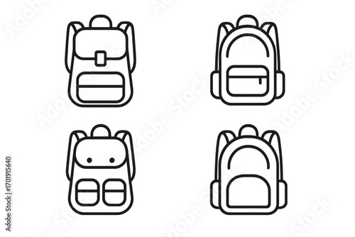 Backpack line icon set. School bag and rucksack symbol collection. Outline vector illustration for web, app, travel, and education design. Editable stroke. Simple hiking gear.
