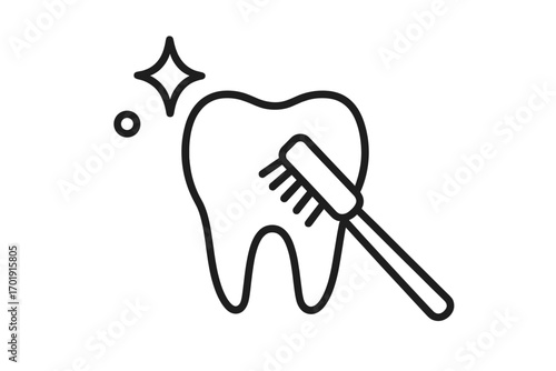 Tooth cleaning line icon. Dental care, oral hygiene concept. Dentistry, stomatology symbol for web and app design. Healthy clean tooth brushing vector cartoon illustration.