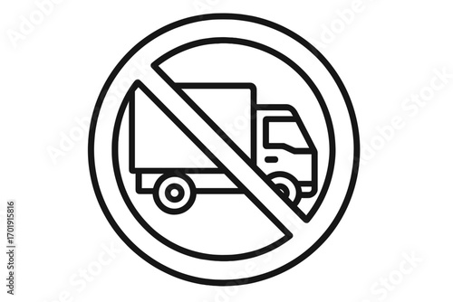 No trucks allowed sign vector line icon. Lorry or delivery vehicle prohibited road traffic symbol. No entry for heavy goods vehicles. Outline pictogram for web, apps, ui.