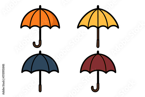 Colorful umbrella parasol vector icon set. Cartoon illustration for graphic design, web, and print. Isolated on a transparent background for easy use in projects.
