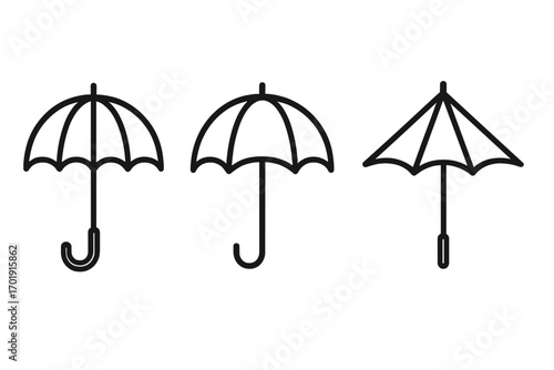 Umbrella line icon set. Simple outline vector illustration of parasols for weather forecast apps or web design. Minimalist graphic symbol collection for rain protection.