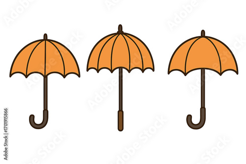Umbrella icon set. Parasol collection vector illustration. Bumbershoot graphic element for design. Rain and sun protection symbol. Autumn weather concept. Cartoon flat style.