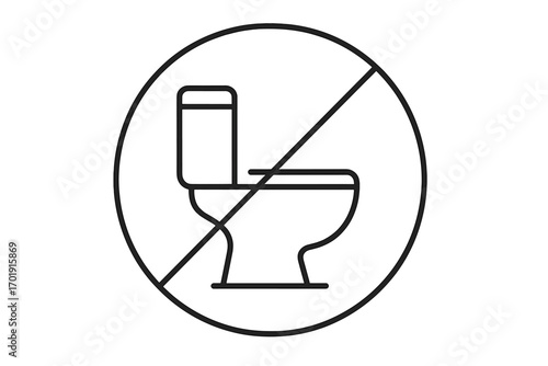 No toilet sign. Do not use toilet icon. Restroom prohibited symbol. WC unavailable, out of order warning. Minimalistic thin line vector for web, apps, print, signage.