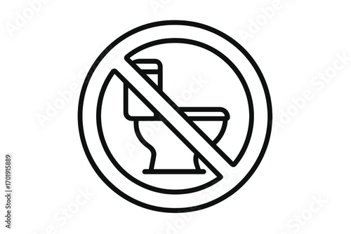 No toilet sign vector icon. Do not use toilet symbol. Restroom is prohibited or out of order warning. WC forbidden pictogram for public places. Thin line outline illustration.