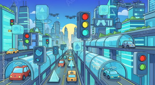 Futuristic City Traffic Illustration