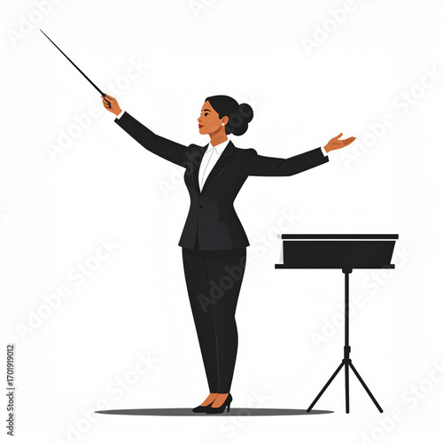 Female Conductor Leading Orchestra With Baton