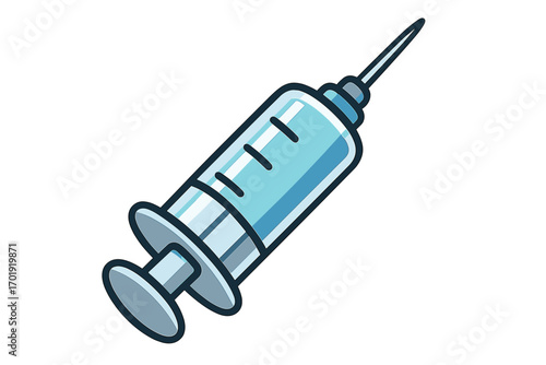 Medical Syringe Injection Icon. Cartoon Vector Illustration of Hypodermic Needle. Healthcare Vaccination, Immunization Concept. Transparent Background. Hospital, Clinic, Doctor Equipment