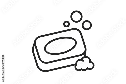 Minimalist Line Icon of Soap Bar with Bubbles and Foam, Hygienic Cleaning Symbol, Linear Vector Illustration for Web, App, Banner, Social Media, Sanitation, Personal Care, Transparent Background