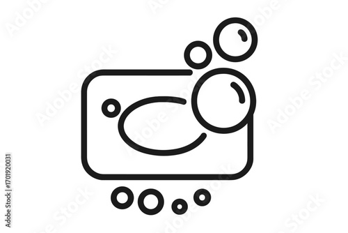 Minimalistic Linear Soap Bar Icon with Bubbles for Cleaning and Hygiene Concepts, Modern Vector Outline Illustration for Web Design, Mobile Apps, Banners, Social Media, Transparent Background