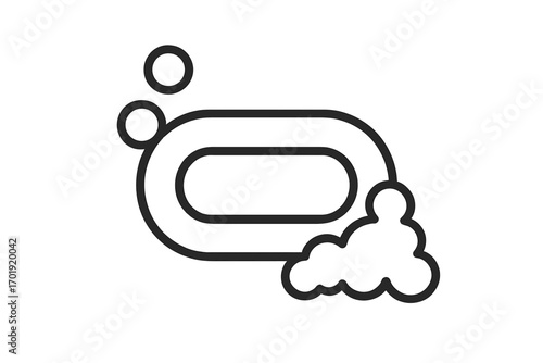 Minimalist Linear Soap Icon with Bubbles and Lather, Black Outline Vector, Hygiene and Cleanliness Concept, Modern Pictogram for Web, Apps, Banner, Social Media, Transparent Background