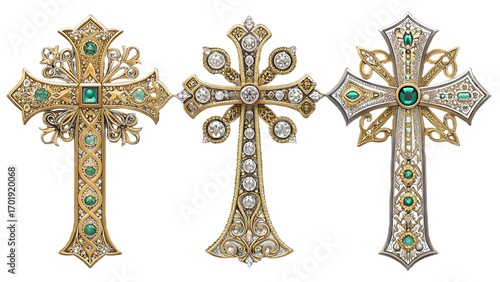 Luxury Christian Crosses PNG Set – Elegant Gold, Silver, Platinum & Diamond Designs with Gemstone Inlays