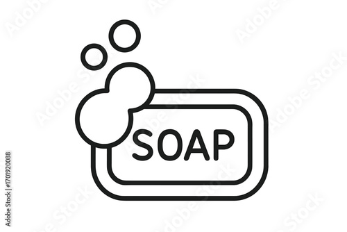 Bar Soap Outline Icon with Bubbles Linear Style for Web Design, App Interfaces, Advertisements, Hygienic Products, Cleanliness Concepts, Vector Cartoon Symbol on Transparent Background