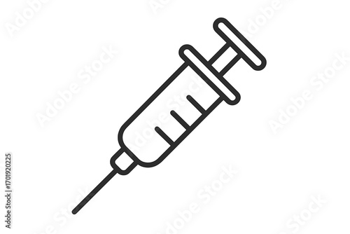 Medical syringe outline icon for injection, vaccination, healthcare and hospital apps, pharmacy adverts, drug prescriptions, immunization campaigns, clean vector graphic isolated illustration