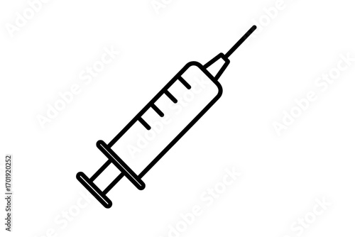 Medical syringe vector icon isolated. Thin outline injection, vaccine, immunization, healthcare, hospital equipment, drug administration. Transparent background. Clinic, doctor, medicine concept.