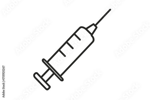 Medical syringe thin line icon vector illustration for healthcare, vaccination, hospital, injection, treatment, immunization, pharmacy, wellbeing, web, apps, transparent background, stock graphic