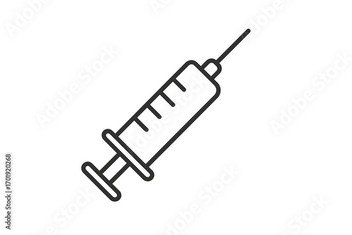 Syringe outline vector illustration for healthcare, vaccination, medical injection, hospital, pharmacy, immunization, web design, apps, advertising, emergency, and pharmaceutical graphics
