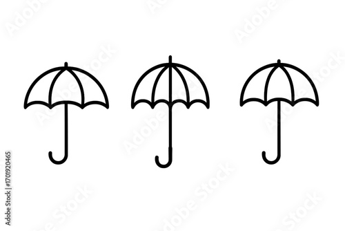 Umbrella Parasol Bumbershoot Minimal Line Icon Set for Apps, Web, Print, Graphic Design, Advertising, Branding, Rain Protection, Weather Symbol, Vector Isolated Transparent Illustration