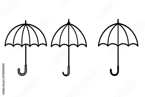 Cartoon umbrella bumbershoot parasol icon set. Protective rain sun weather symbols. Vector illustration for graphic design, advertisement, books, websites, apps, transparent background, stock image.