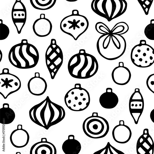 Vector seamless pattern with Christmas bulbs. Festive design for wrapping paper, textile, wallpaper and backgrounds.