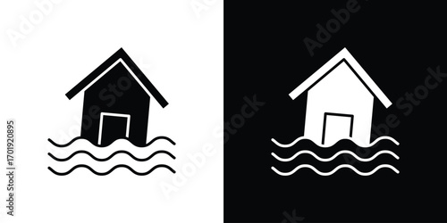 Flooded house icon symbol for templates, web design and infographics