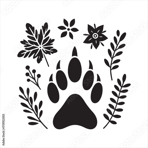 dog pow vector silhouette outline logo design concept illustration