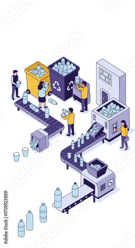 Automated recycling process illustrating bottle sorting and reprocessing for a sustainable future