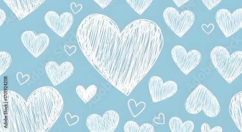 White heart pattern on light blue background for Valentine s Day