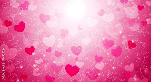 Romantic pink background with hearts for Valentines Day or wedding