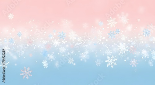 Delicate pastel winter background with falling snowflakes for holiday designs