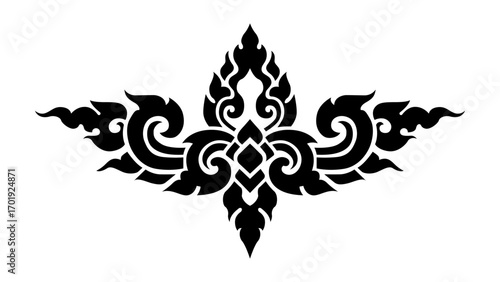 Traditional Thai Art Ornament, Vintage Lai Kanok Swirl, Symmetrical Vector Element for Logo or Tattoo