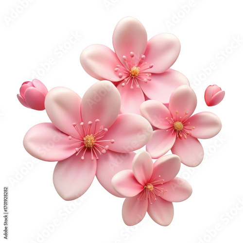 3d realistic pink cherry blossom flowers realistic render isolated on transparent background