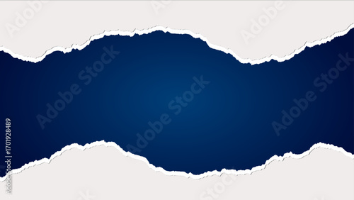 Ripped Paper Frame with Dark Blue Gradient Background torn paper edge