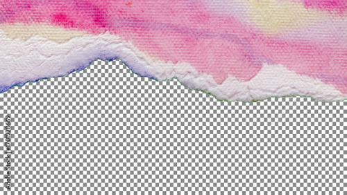 Torn Paper Edge with Pink and Purple Watercolor on Transparent Background ripped edge
