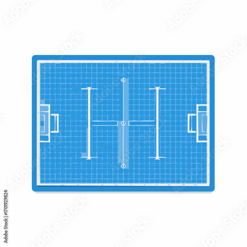 Blueprint of a Tennis Court with Net and Center Lines