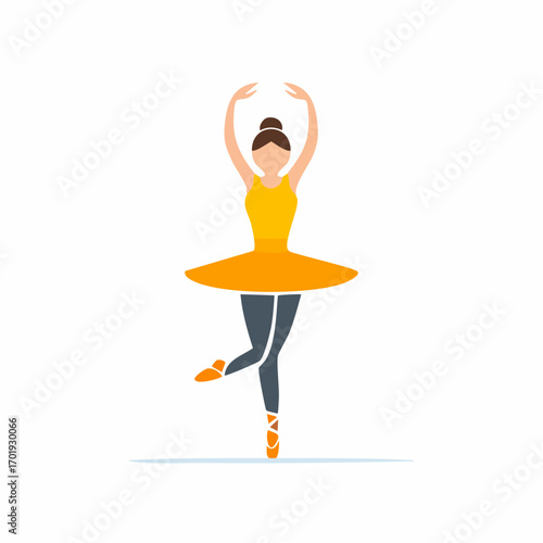 Ballet dancer in yellow tutu and pointe shoes performing a graceful dance pose