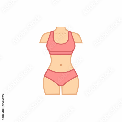 Slim female figure in pink sportswear vector icon for fitness and health