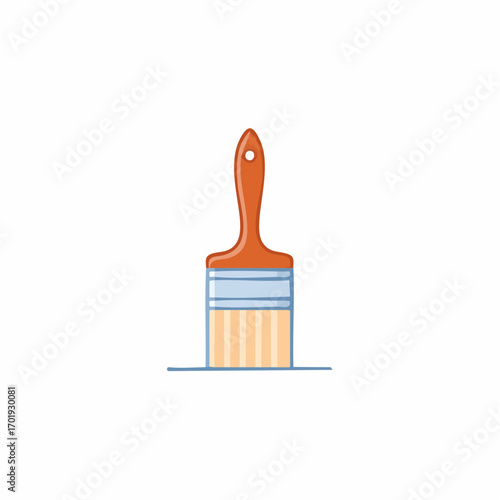 Stylized cartoon paint brush with orange handle and light brown bristles on a simple line