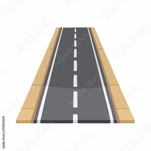 Perspective view of a road with white dividing lines and yellow sidewalks, vector illustration