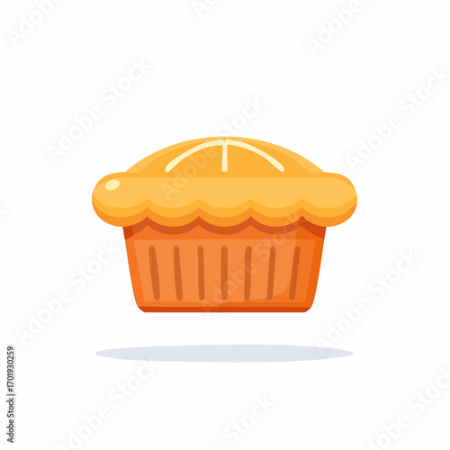 Cartoon sweet pie or tart with golden crust flat vector illustration. Delicious homemade baked dessert icon isolated.