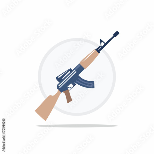 Stylized Illustration of Assault Rifle on Circular Field