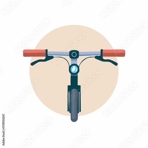 Front view of a modern bicycle handlebars with a headlight and brake levers
