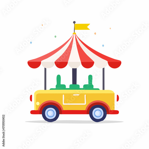 Amusement park ride illustration carnival cart with canopy flag for decoration