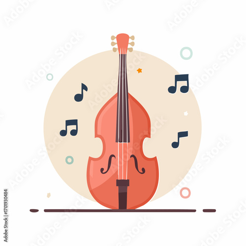Musical instrument illustration with musical notes and abstract elements